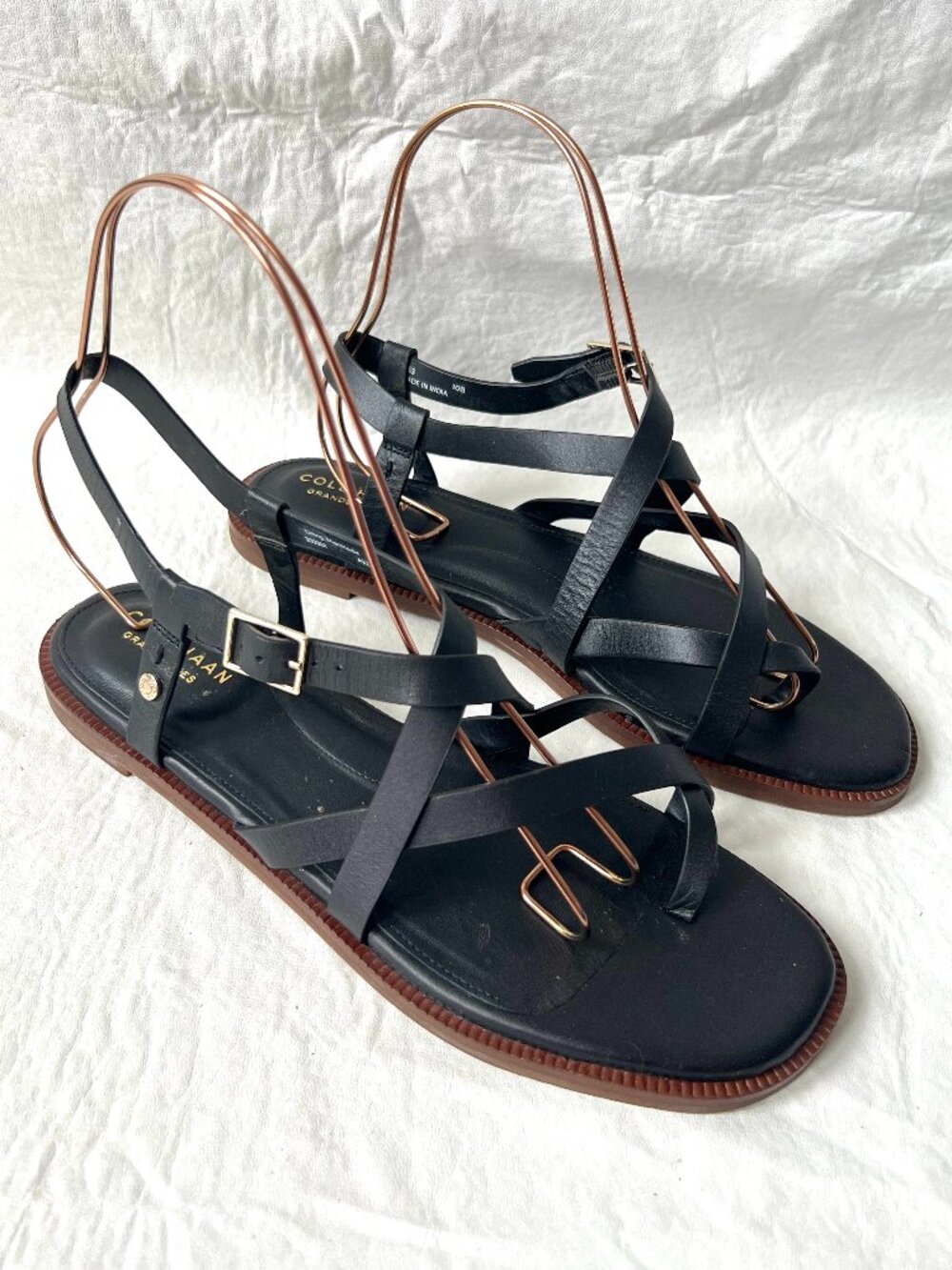 Cole Haan sandals Wilma Strappy black leather criss cross toe womens 10 flat